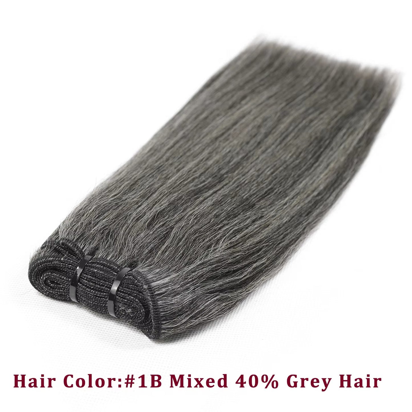 Salt and Pepper Yaki Straight Sew In Weft | Gray Human Hair