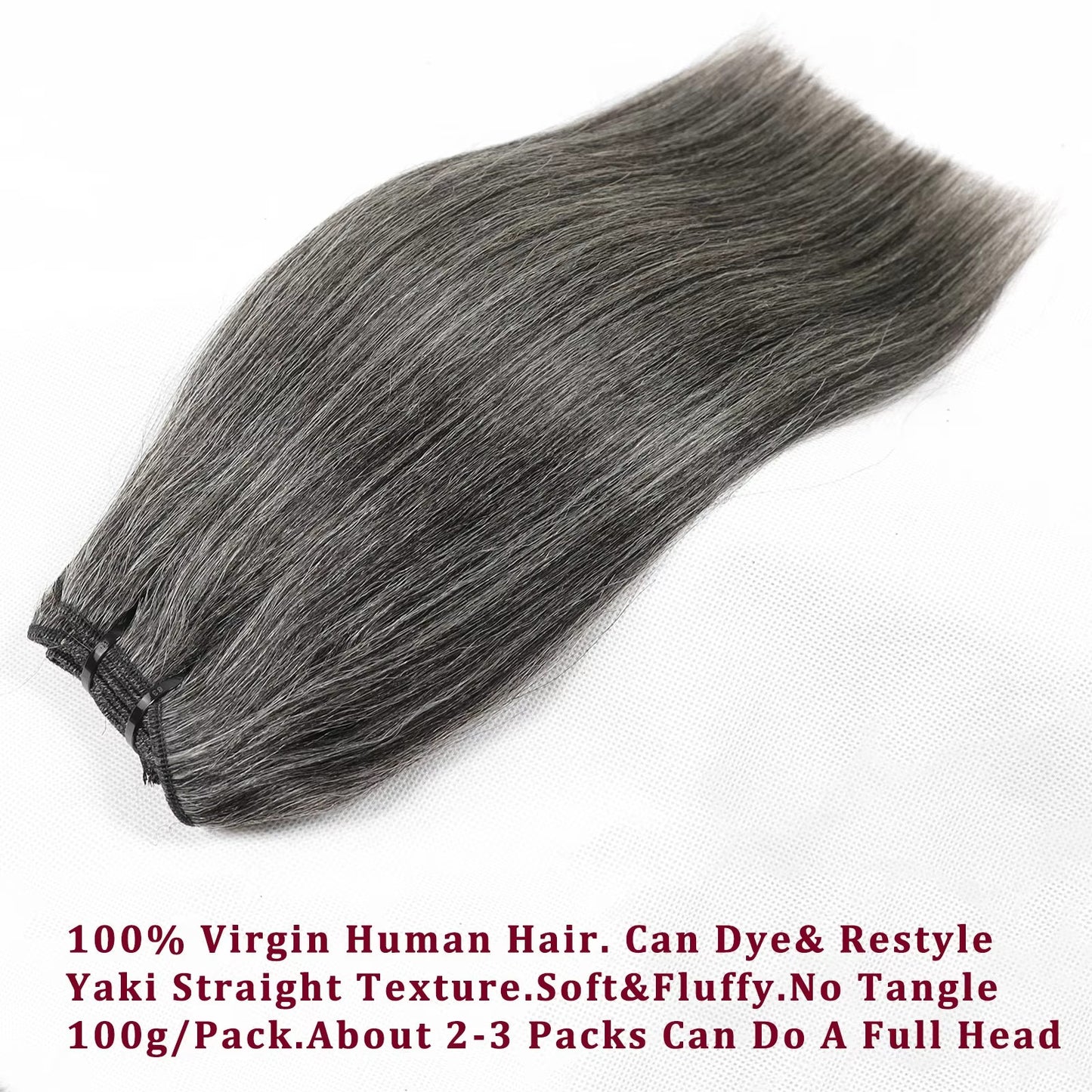 Salt and Pepper Yaki Straight Sew In Weft | Gray Human Hair