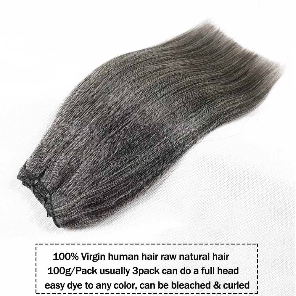 Salt and Pepper Yaki Straight Hair Bundles | Human Hair Weft