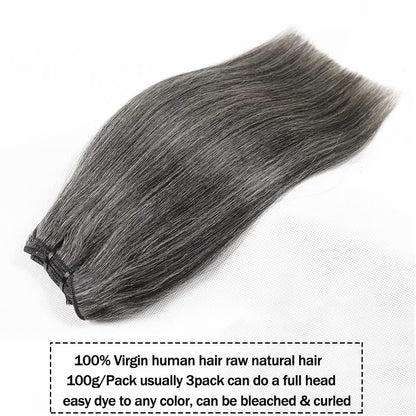 Salt and Pepper Yaki Straight Hair Bundles | Human Hair Weft