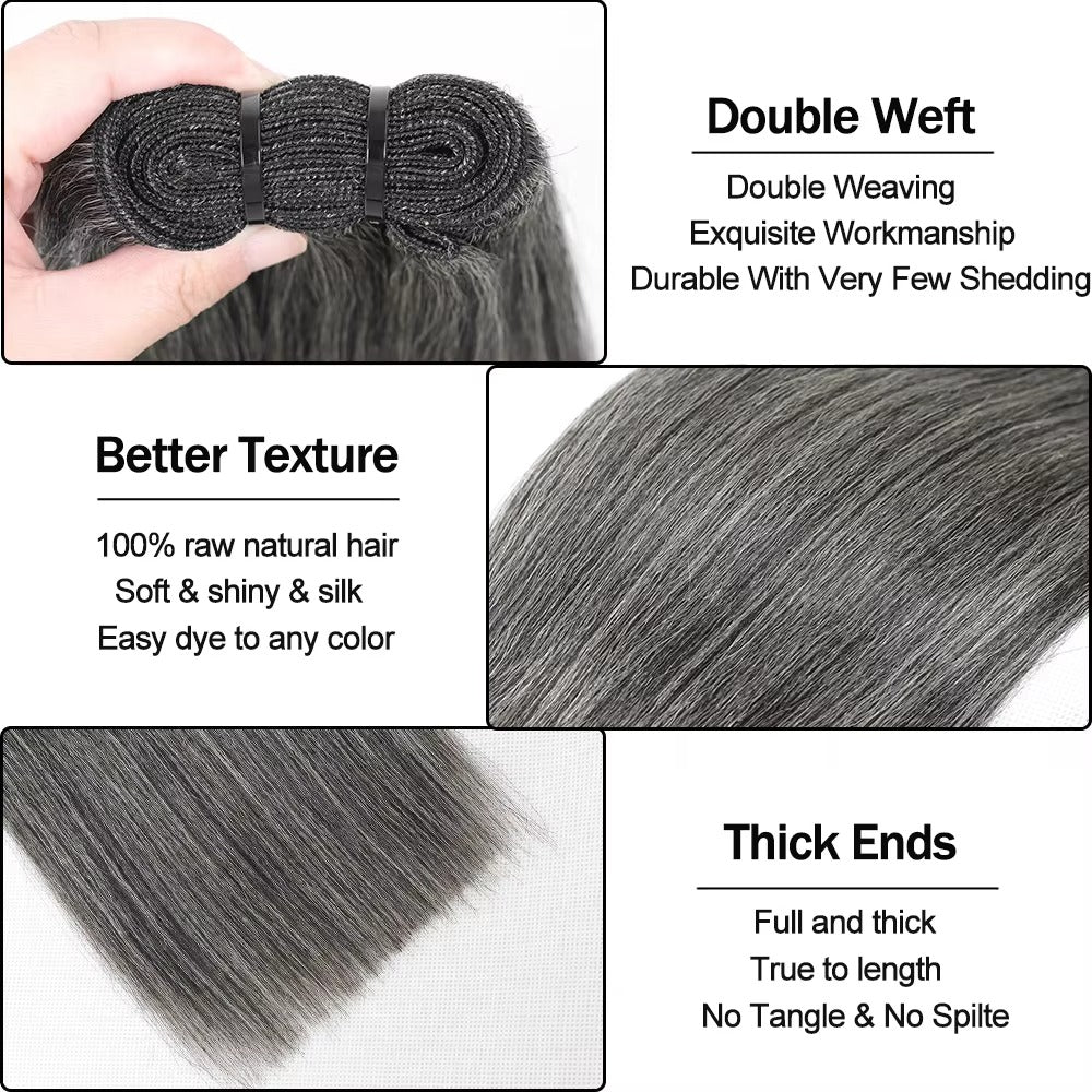 Salt and Pepper Yaki Straight Hair Bundles | Human Hair Weft