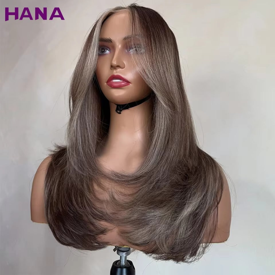 Highlight Ash Colored Straight Human Hair Wig | 5x7 Wear & Go Glueless