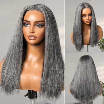 Salt & Pepper Straight Human Hair Wig | 5x5 Glueless Pre-Cut Lace