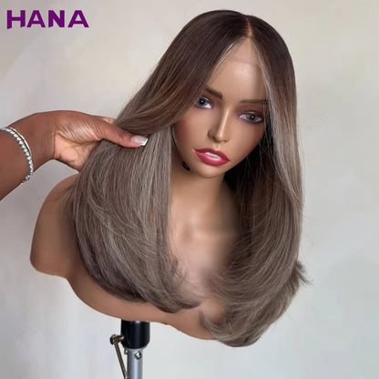 Highlight Ash Colored Straight Human Hair Wig | 5x7 Wear & Go Glueless