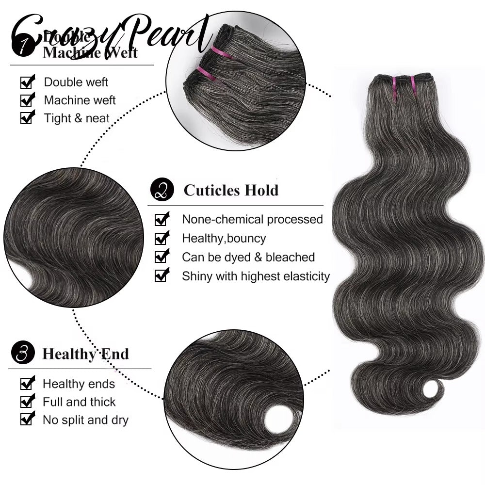 P1B Grey Body Wave Hair Bundles | Salt and Pepper Human Hair