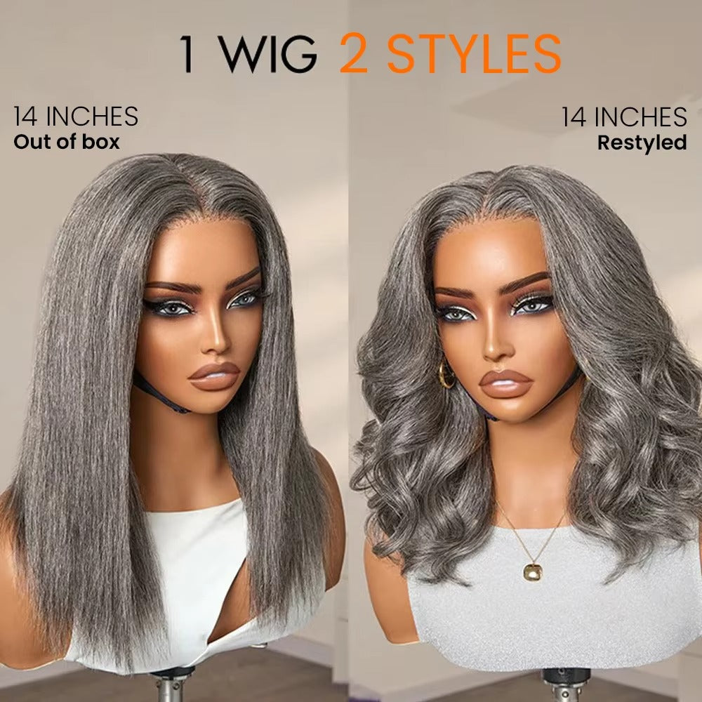 Salt & Pepper Straight Human Hair Wig | 5x5 Glueless Pre-Cut Lace