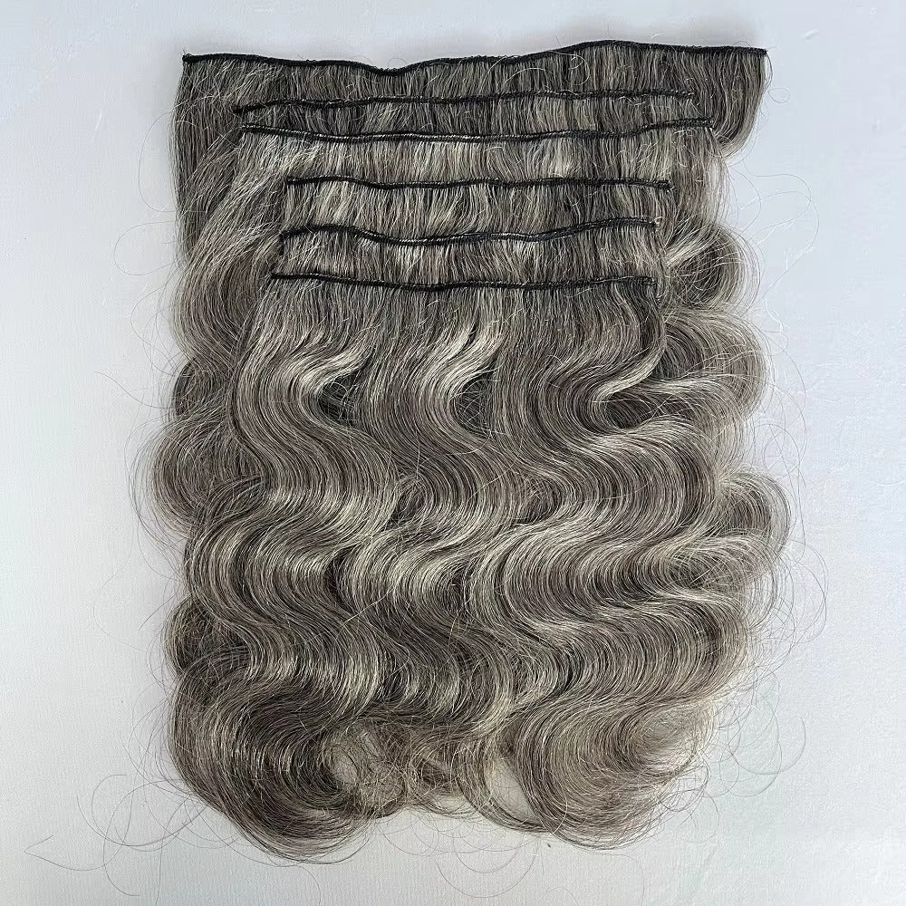 Salt and Pepper Body Wave Clip In Hair Extensions | Human Hair