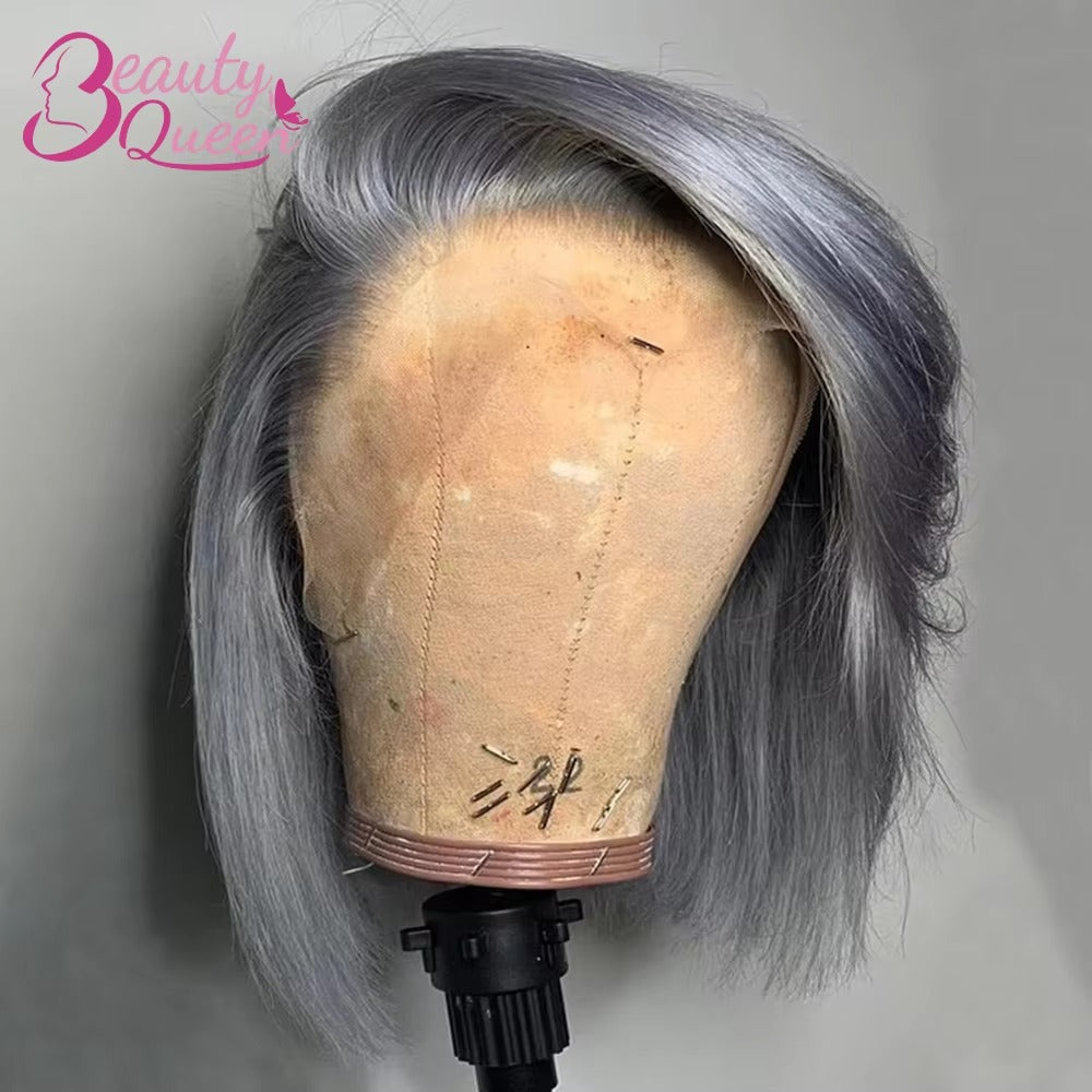 Silver Grey Straight Bob Wig | 13x4 Lace Front Human Hair