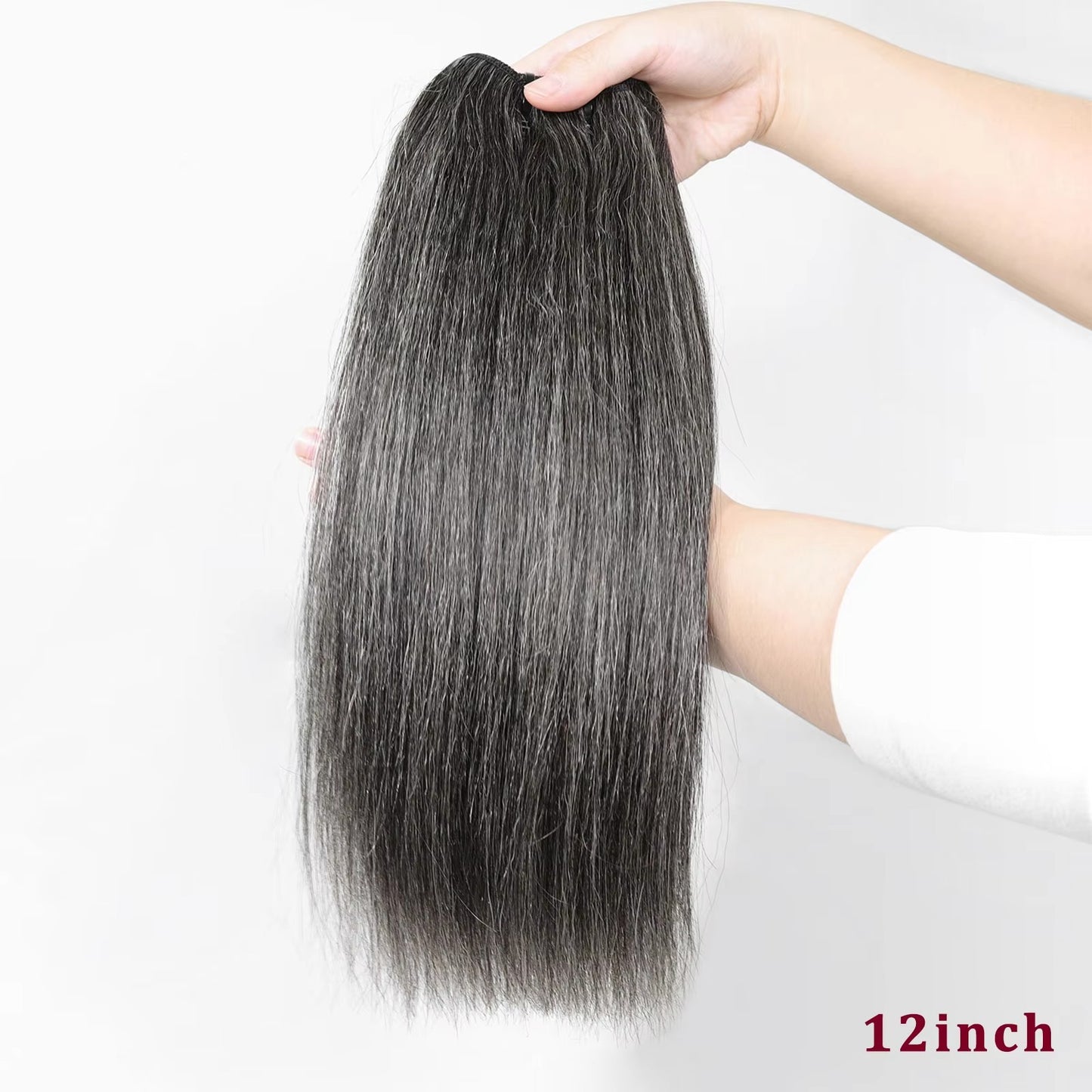 Salt and Pepper Yaki Straight Sew In Weft | Gray Human Hair