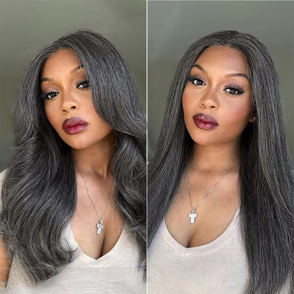 Salt and Pepper Yaki Straight Hair Bundles | Human Hair Weft