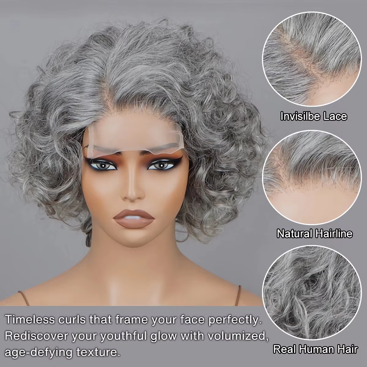 Salt & Pepper Loose Curly Bob Wig | 5x5 Glueless Lace Closure