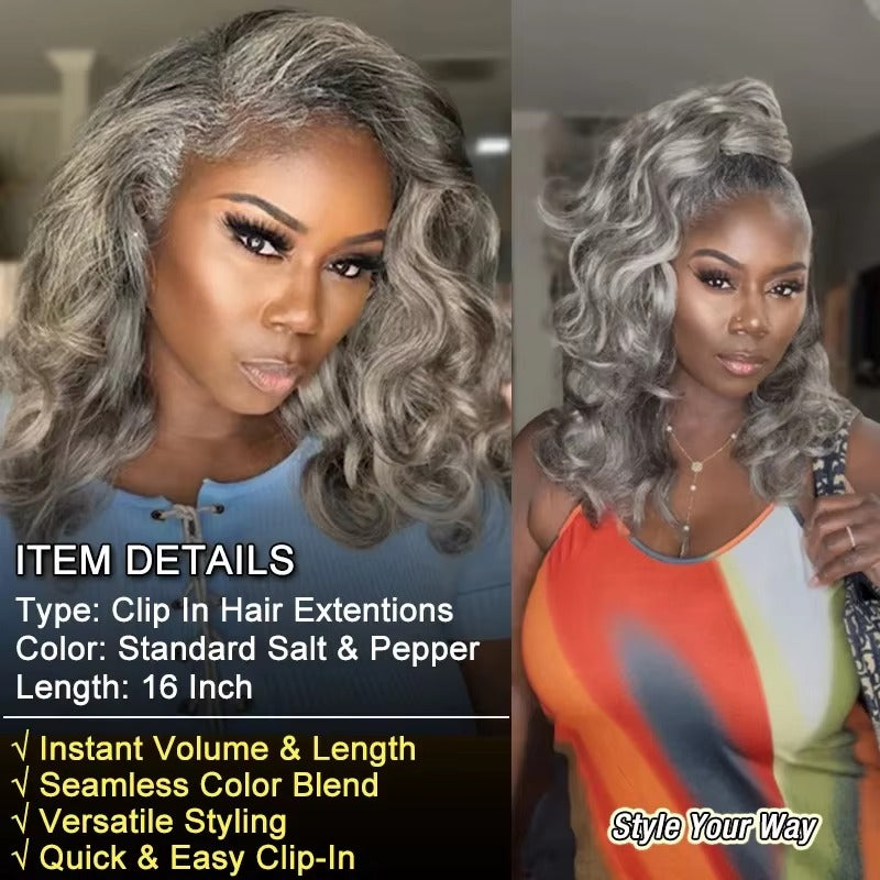 Salt and Pepper Body Wave Clip In Hair Extensions | Human Hair