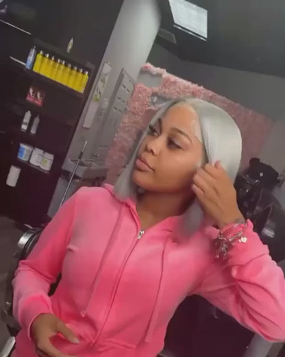 Silver Grey Straight Bob Wig | 13x4 Lace Front Human Hair