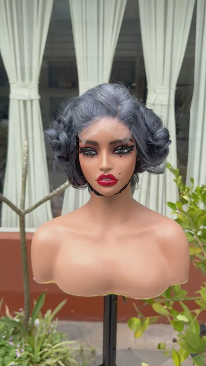 Grey Loose Bouncy Bob Human Hair Wig | 5x5 Transparent Lace Closure