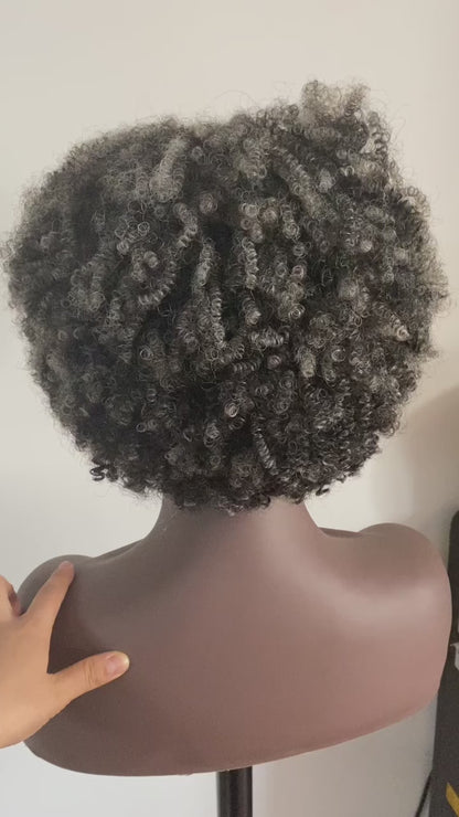 Short Afro Kinky Curly Grey Wig – 180% Density Machine Made Bob