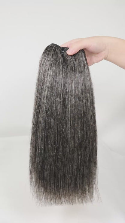 Salt and Pepper Yaki Straight Sew In Weft | Gray Human Hair