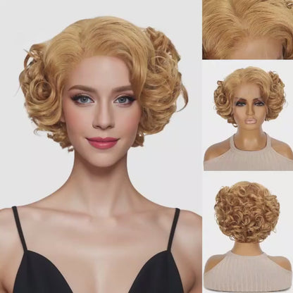 Short Curly Wavy Blonde Grey Synthetic Wig | T-Part Lace Front