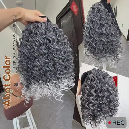 Grey Afro Kinky Curly Headband Wig for Women – Glueless Synthetic Deep Wave Wig